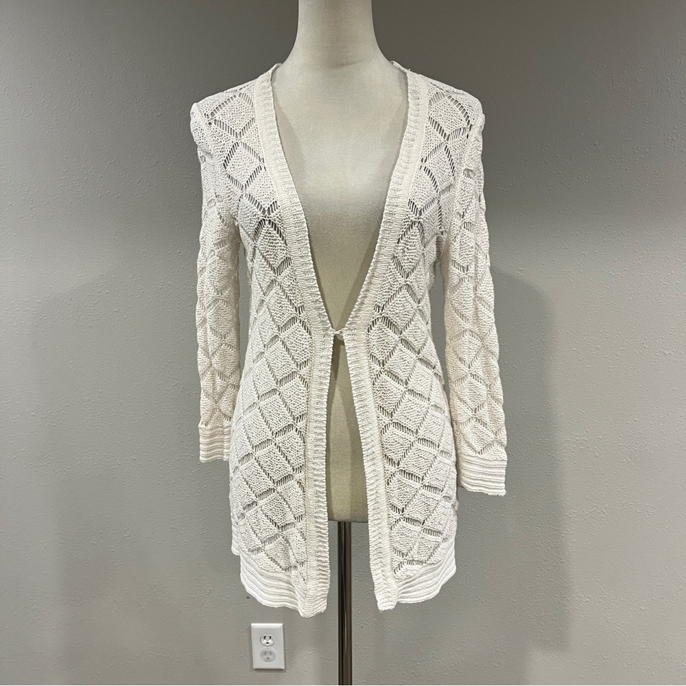 Coldwater Creek Elegant white one button‎ long sleeve knit cardigan Sweater